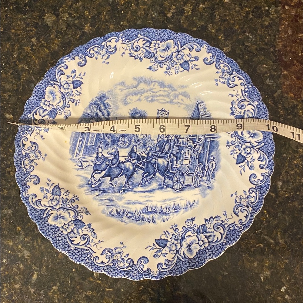 Vintage Coaching Scene Blue and White China Plate by Johnson Brothers